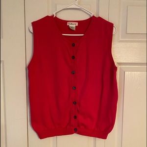 Talbots Womens Button Sweater Vest Pink Sleeveless Scoop Neck 100% Cotton Large